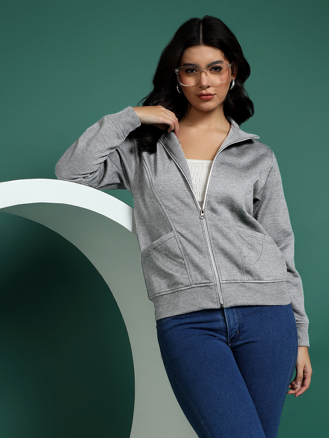Stand-Collar Jacket with Front Pockets