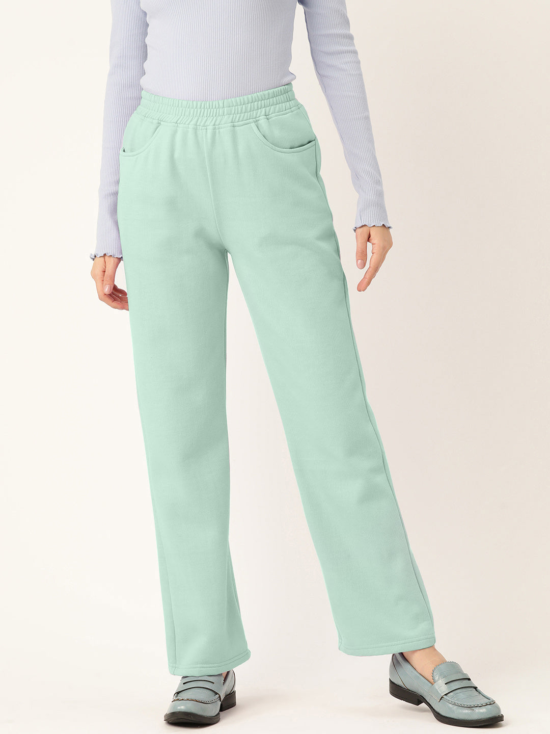 Solid Relaxed Straight Fit PolyCotton Fleece Trousers