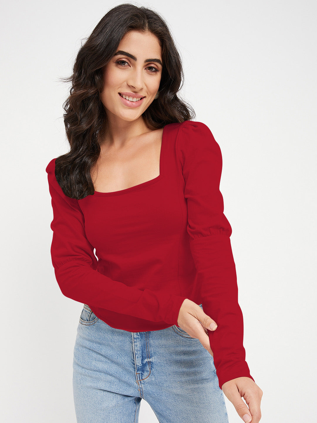 Square Neck Puff Sleeve Casual Top