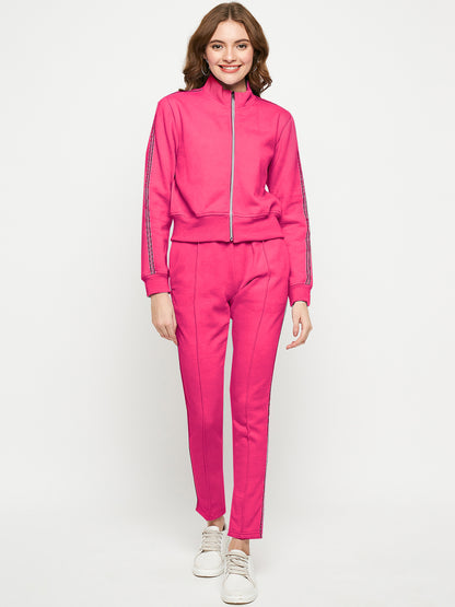 Women Solid Mock Collar Tracksuit