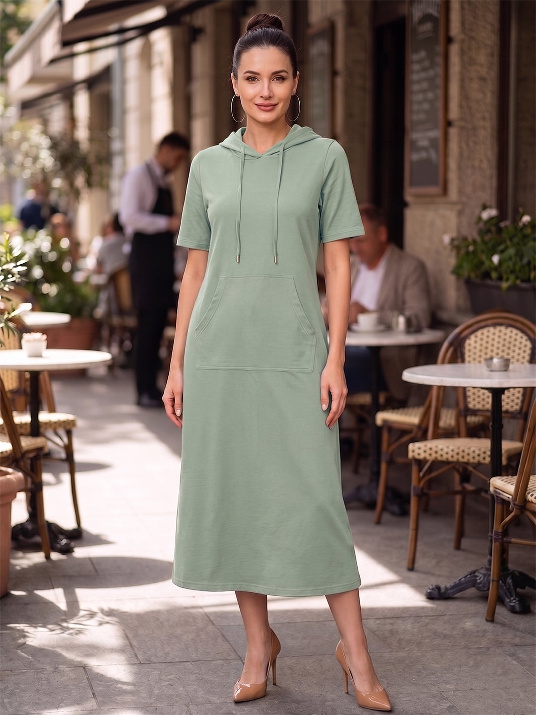 BRINNS Women Hooded Pure Cotton T-shirt Midi Dress