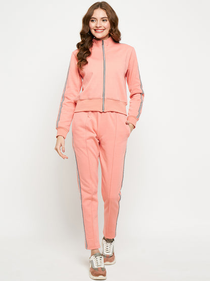 Women Solid Mock Collar Tracksuit