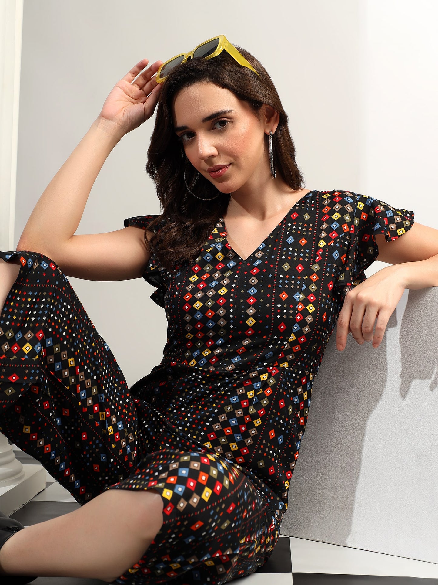 BRINNS Women Printed Short Sleeve Capri Jumpsuit