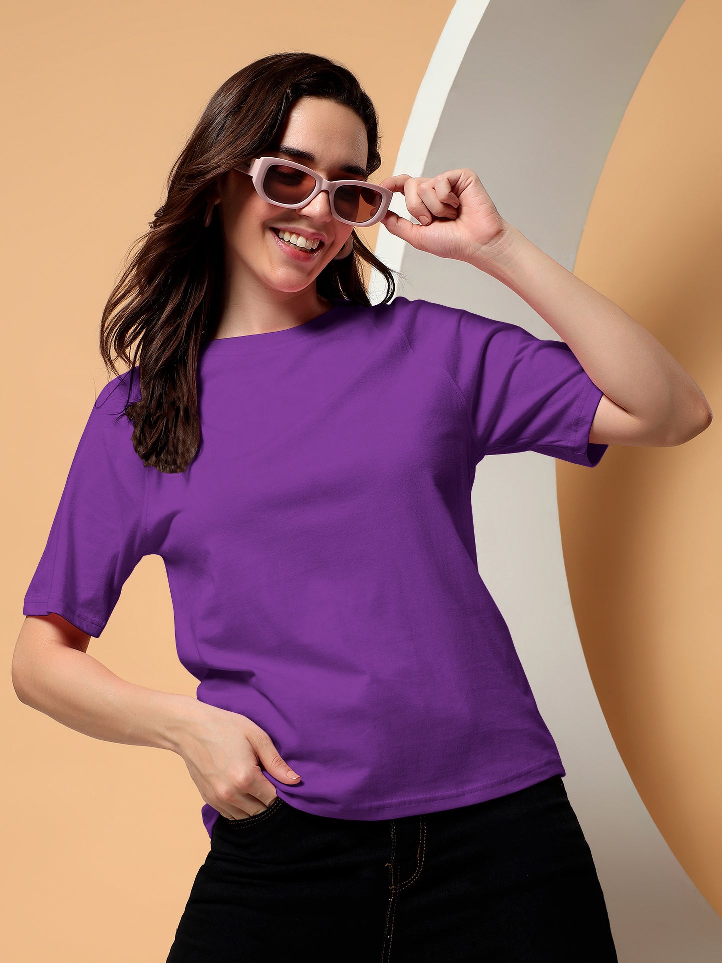 BRINNS Women Solid Raglan Sleeves Round Neck Cotton T-shirt