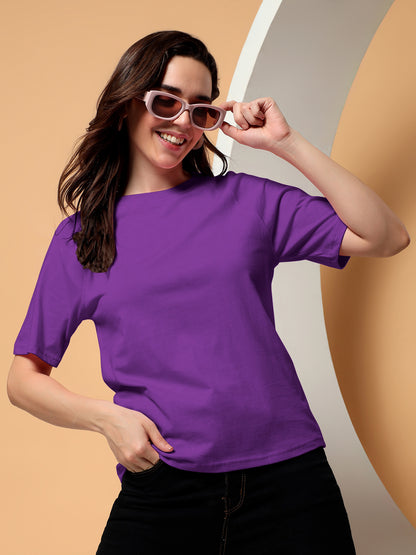 BRINNS Women Solid Raglan Sleeves Round Neck Cotton T-shirt