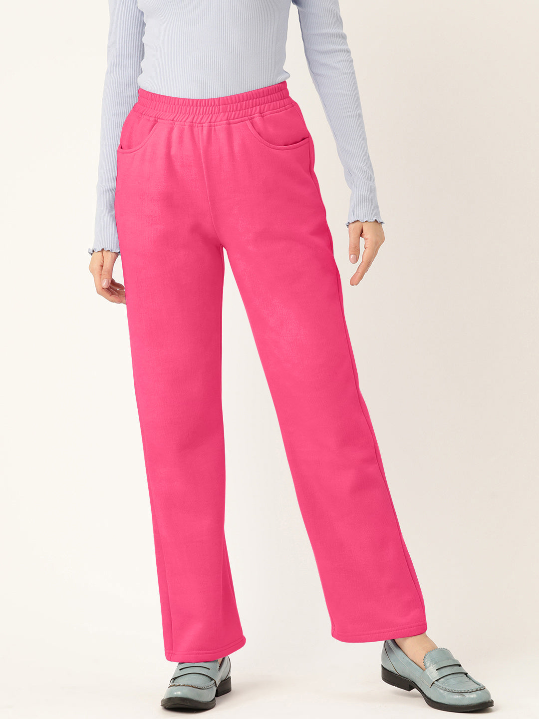 Solid Relaxed Straight Fit PolyCotton Fleece Trousers