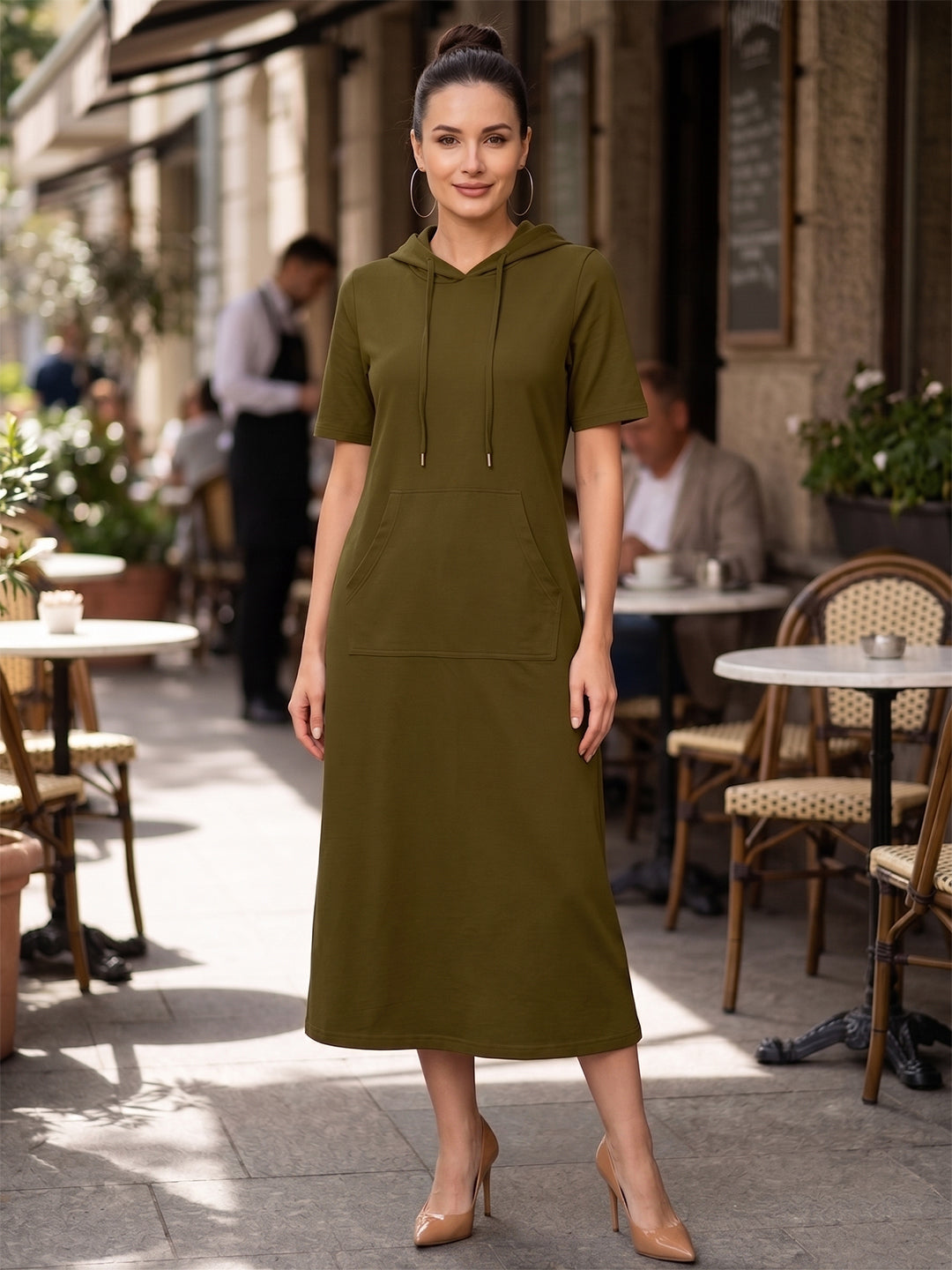 BRINNS Women Hooded Pure Cotton T-shirt Midi Dress