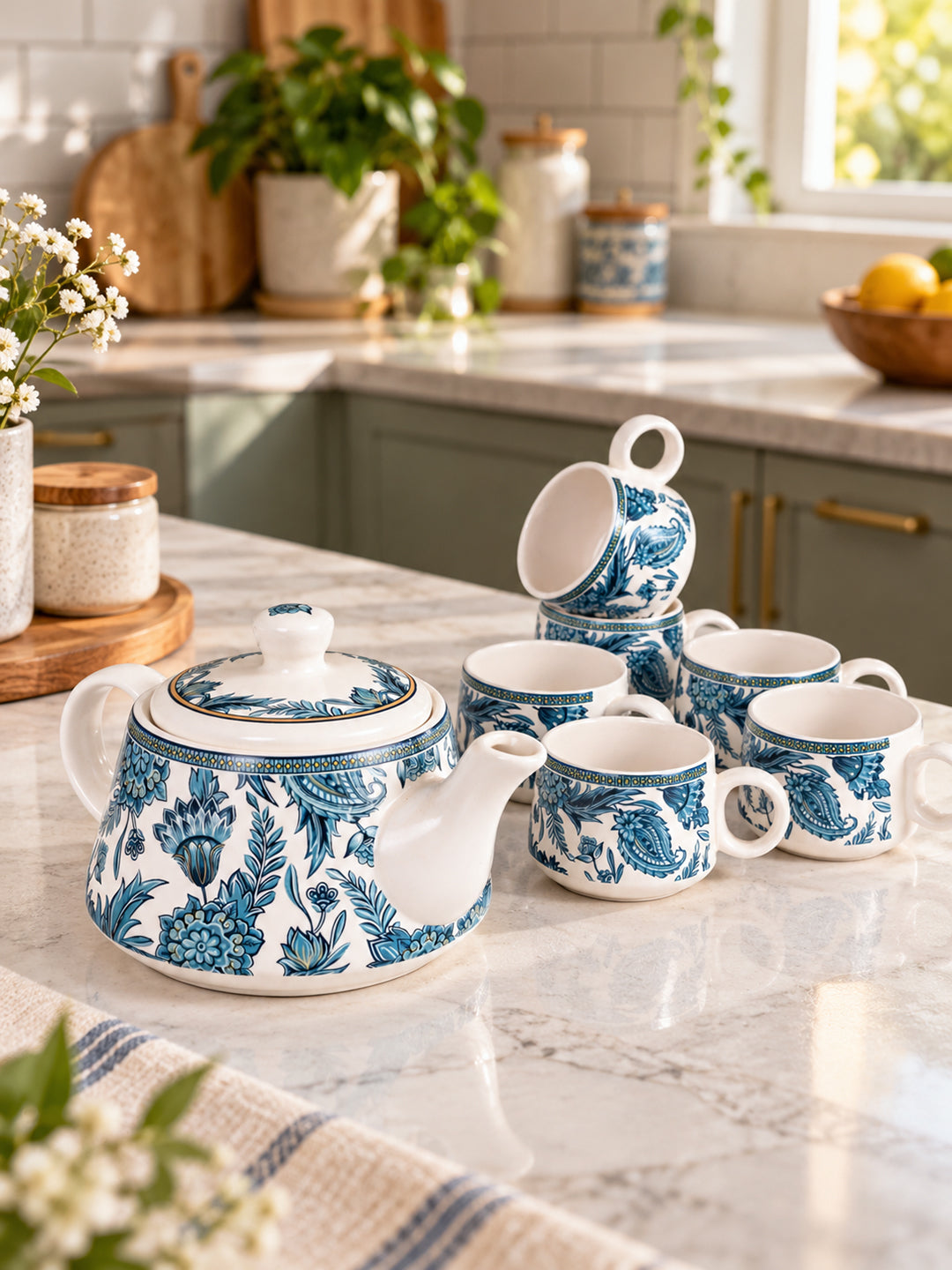 Tea Set | Printed | Kettle (1200 ml) & 6 Cups (200 ml)