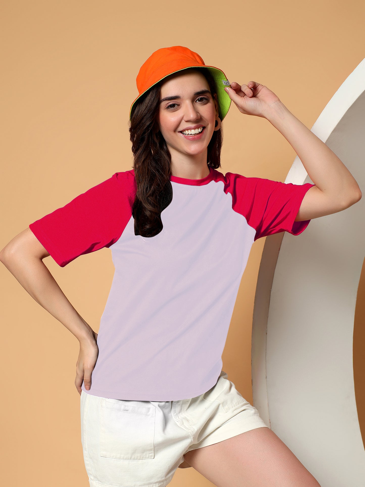 BRINNS Women Solid Raglan Sleeves Round Neck Cotton T-shirt