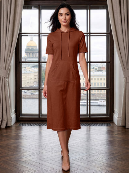 BRINNS Women Hooded Pure Cotton T-shirt Midi Dress