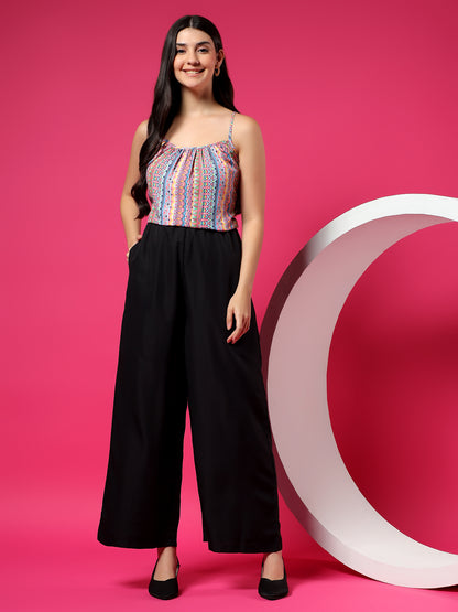 Printed Shoulder Straps Sleeveless Jumpsuit