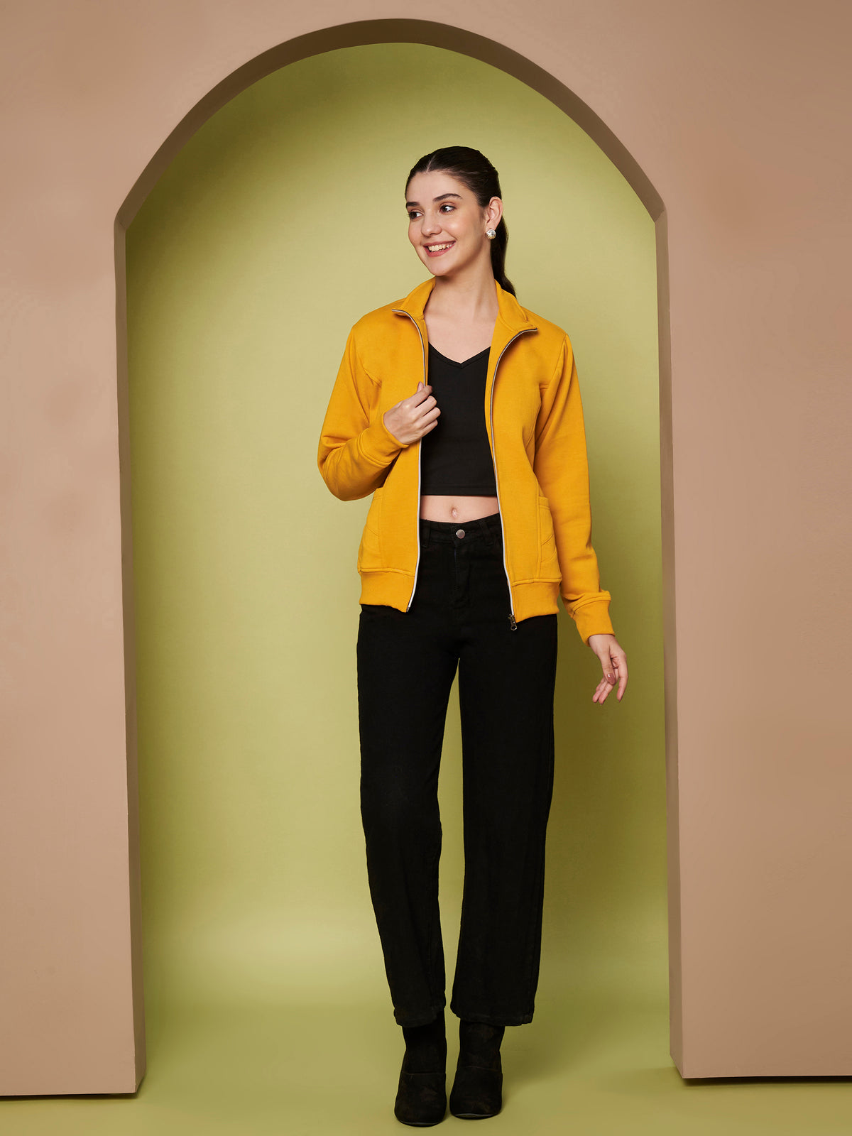 Stand-Collar Jacket with Front Pockets