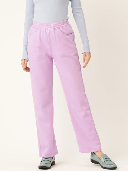 Solid Relaxed Straight Fit PolyCotton Fleece Trousers