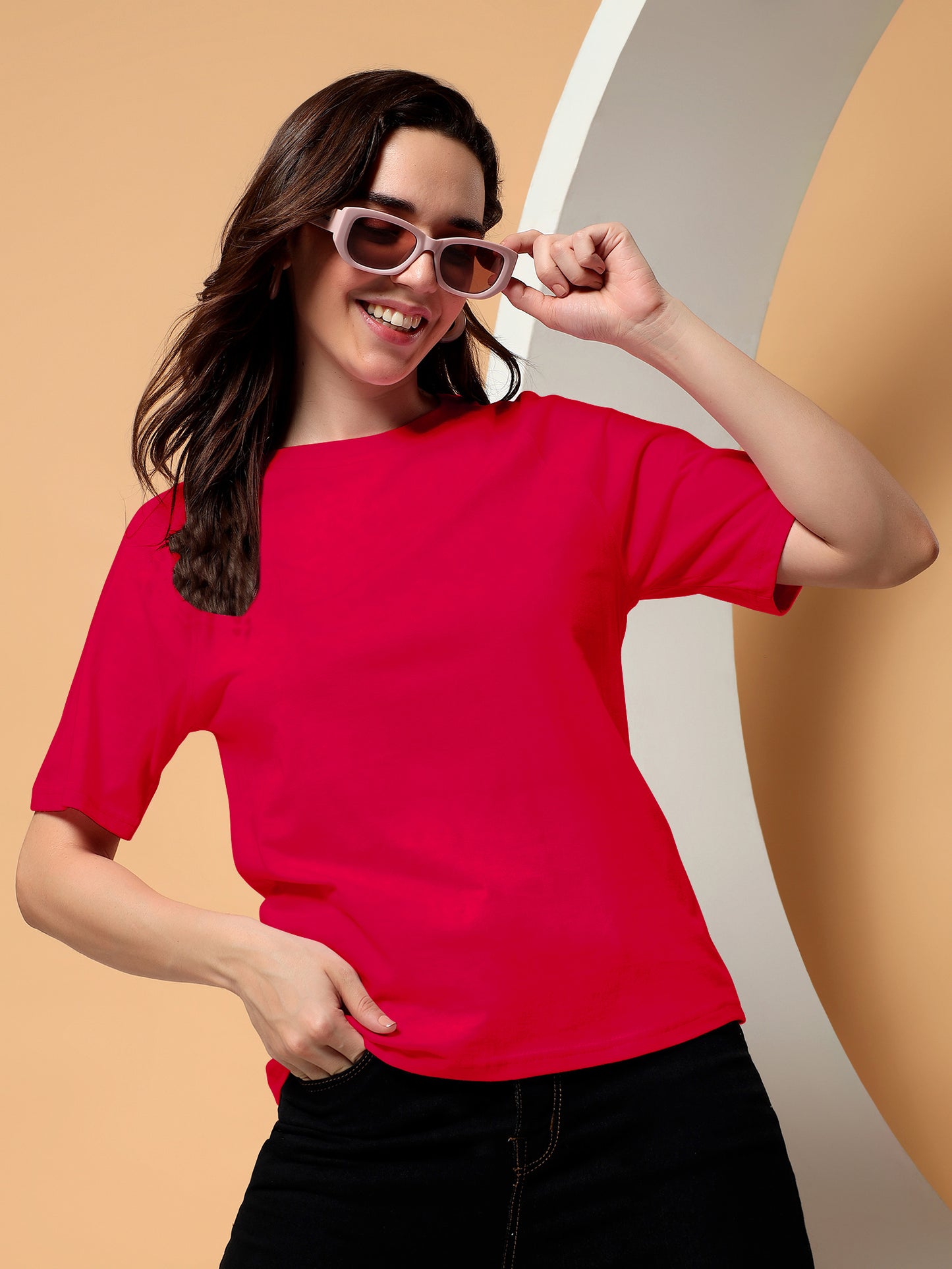 BRINNS Women Solid Raglan Sleeves Round Neck Cotton T-shirt
