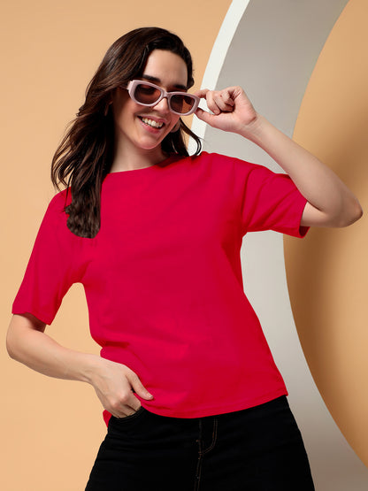 BRINNS Women Solid Raglan Sleeves Round Neck Cotton T-shirt