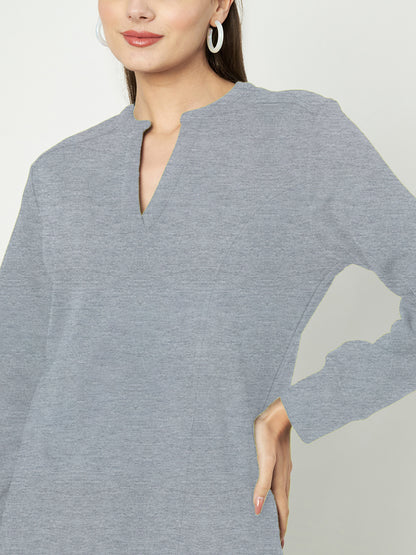A-Line Dress with V-Neck Split Mandarin Collar