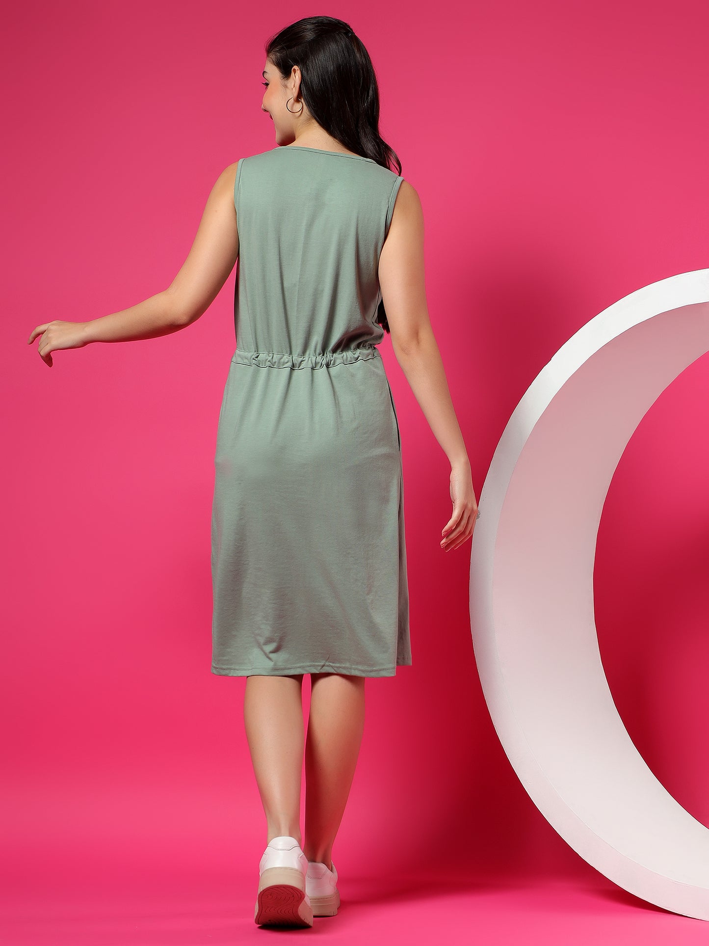 Tie-Up Detail Cotton Shift Dress