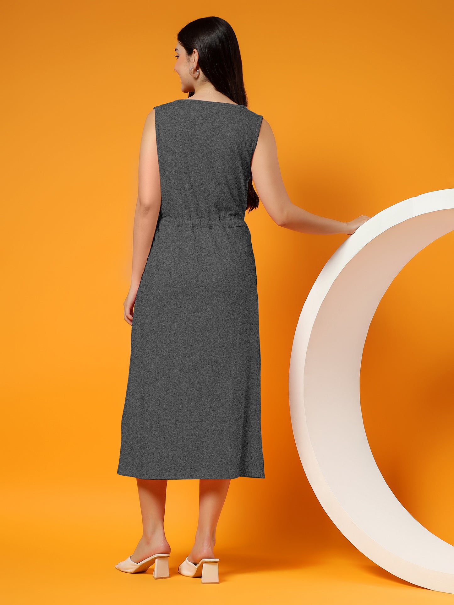 Belted Cotton Fit & Flare Midi Dress