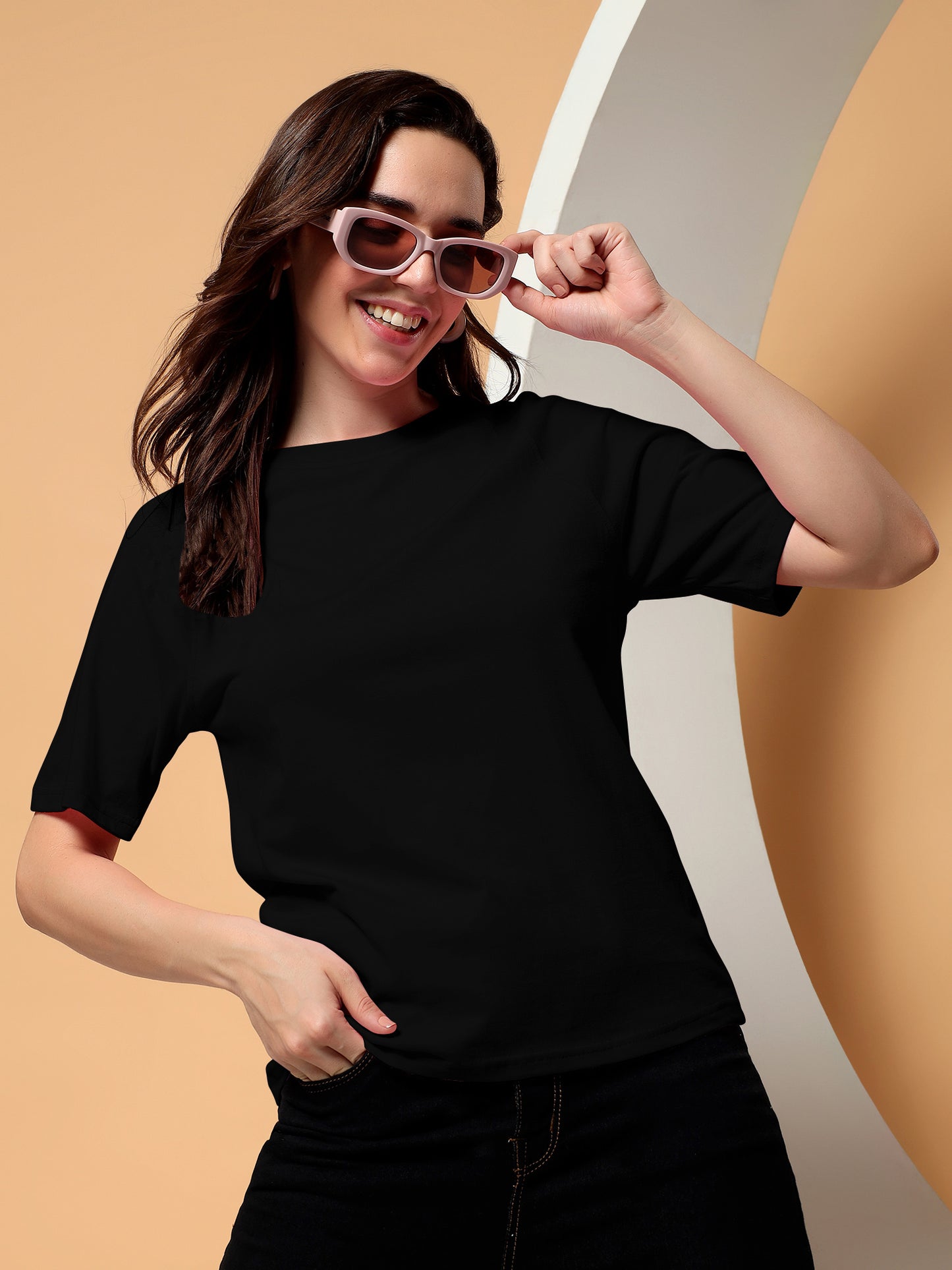 BRINNS Women Solid Raglan Sleeves Round Neck Cotton T-shirt