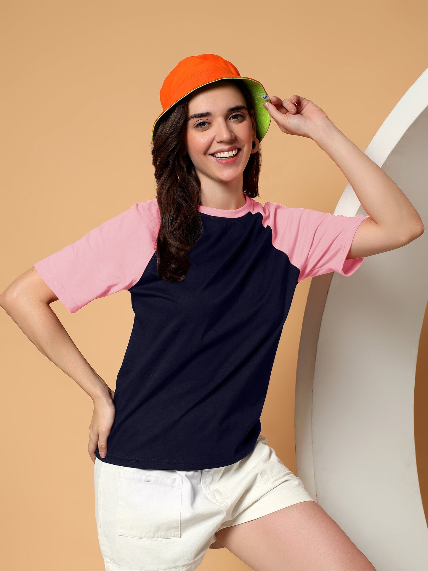 BRINNS Women Solid Raglan Sleeves Round Neck Cotton T-shirt