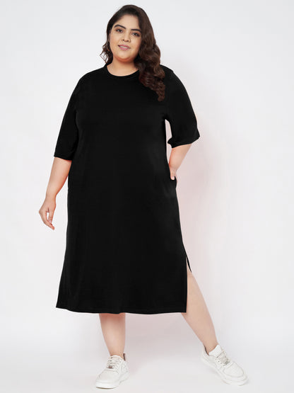 Plus Size Cotton T-shirt Midi Dress