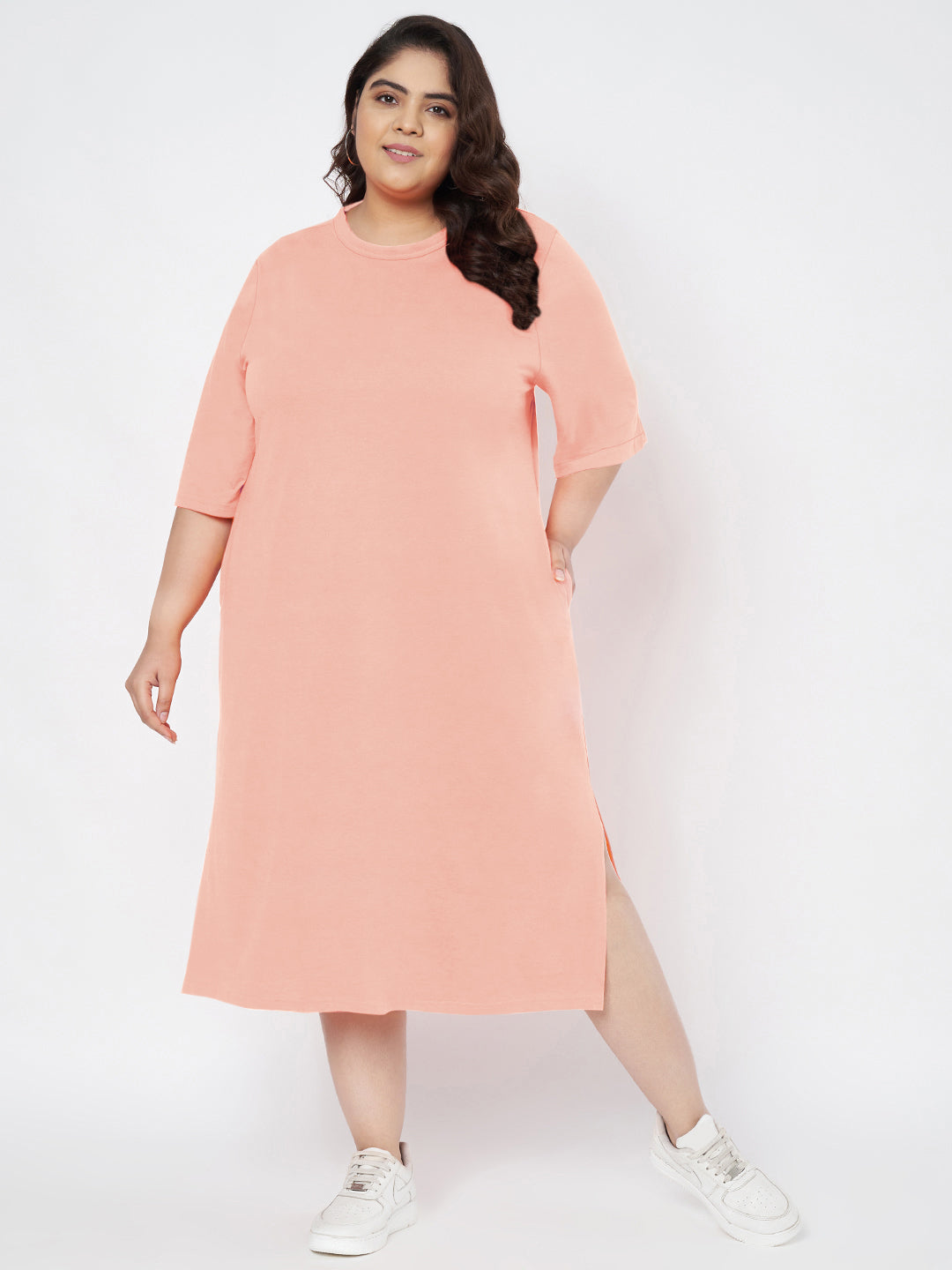 Plus Size Cotton T-shirt Midi Dress