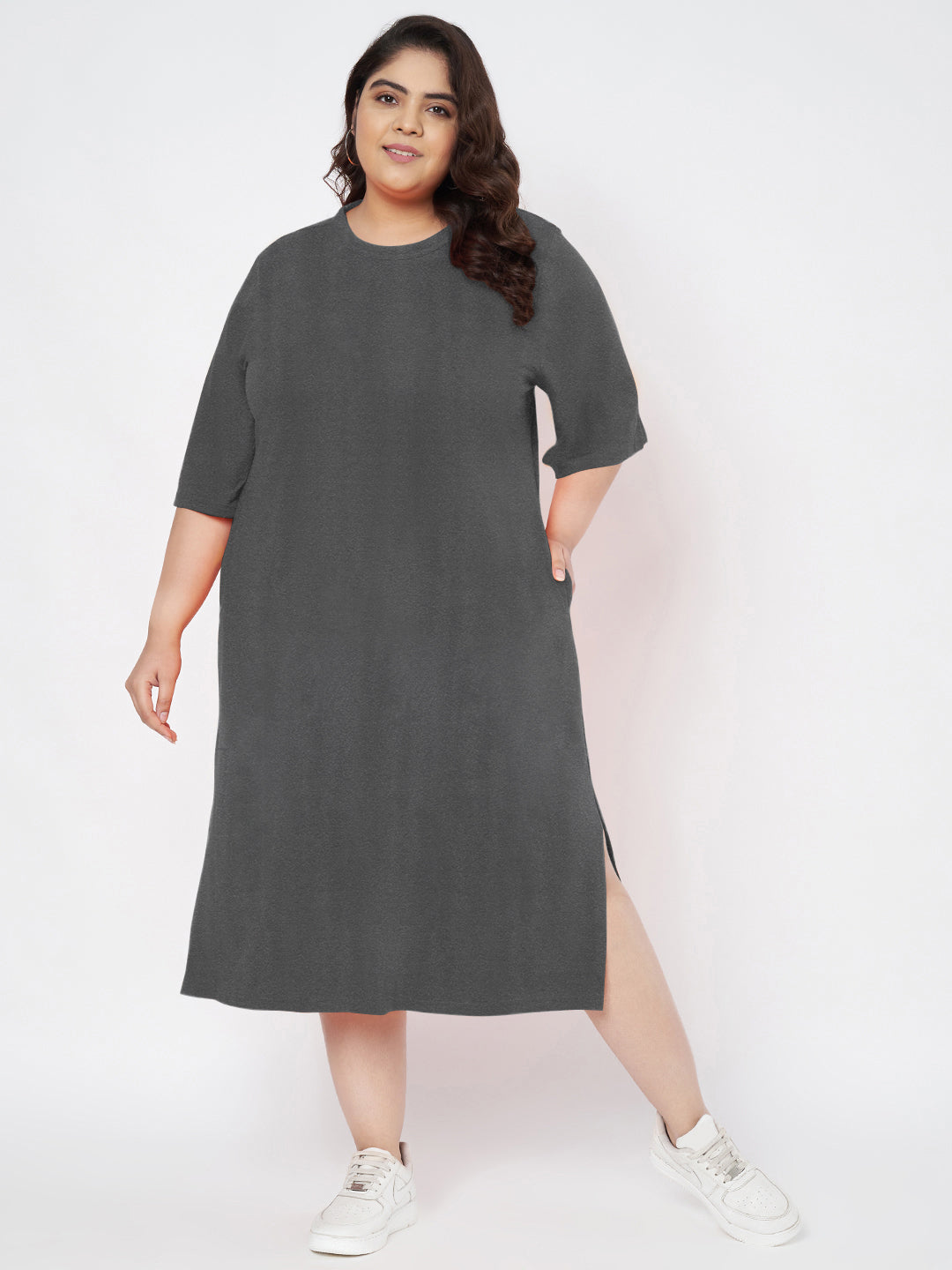 Plus Size Cotton T-shirt Midi Dress