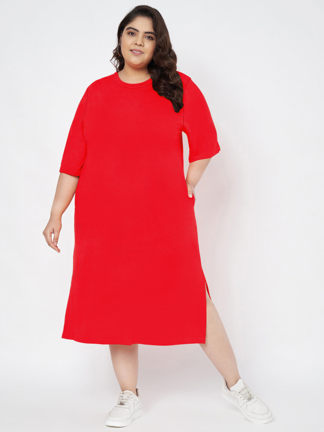 Plus Size Cotton T-shirt Midi Dress