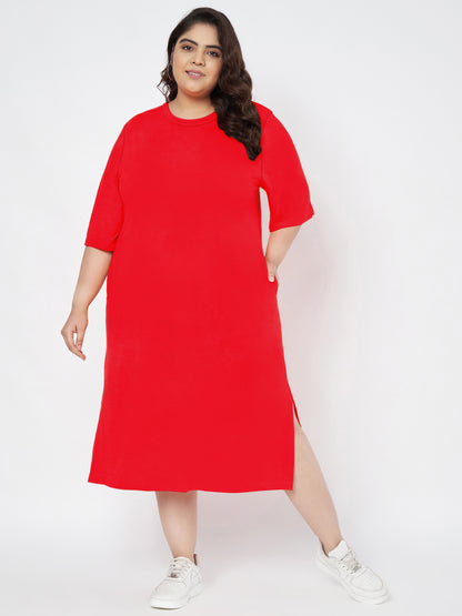 Plus Size Cotton T-shirt Midi Dress
