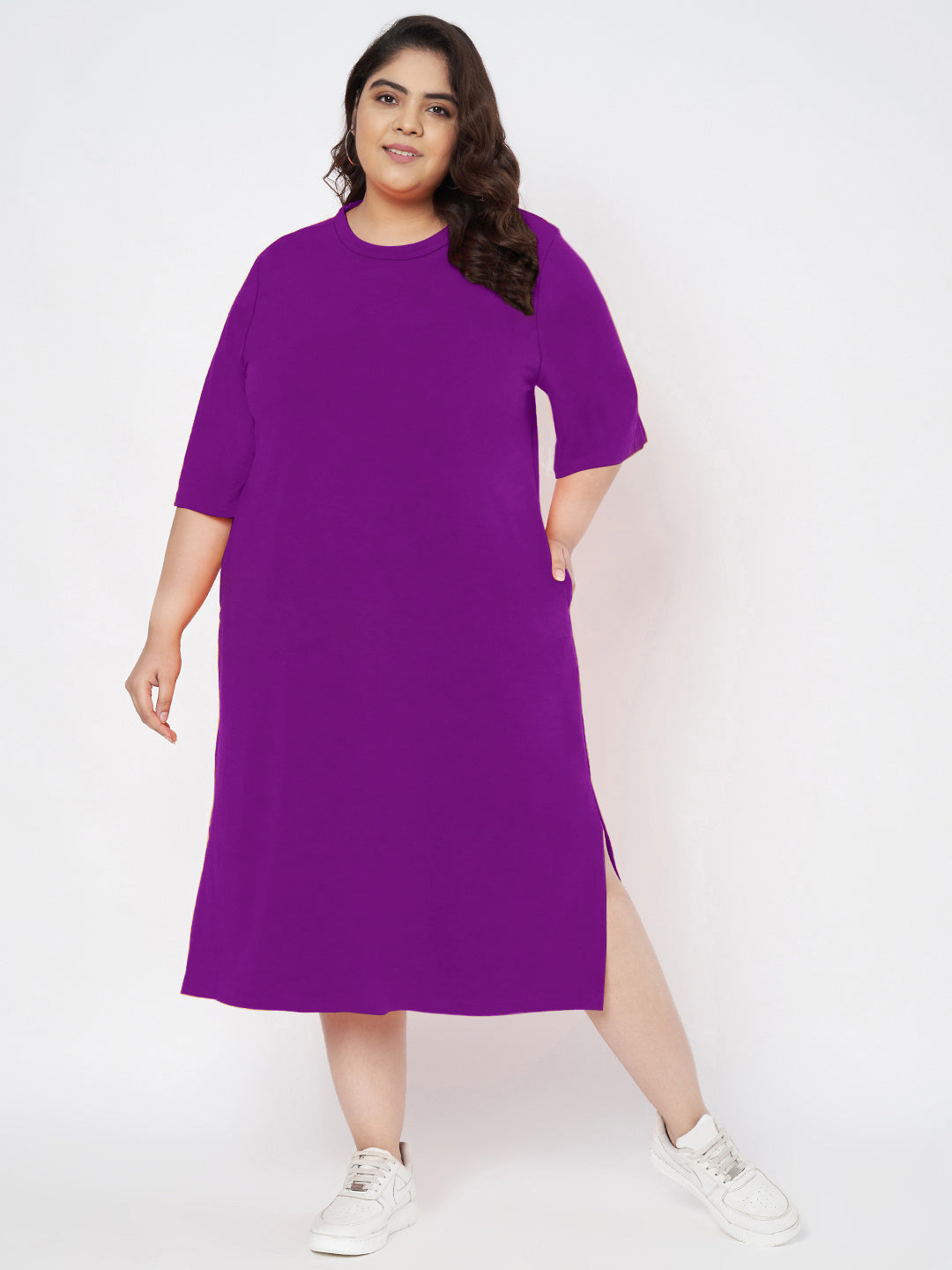 Plus Size Cotton T-shirt Midi Dress