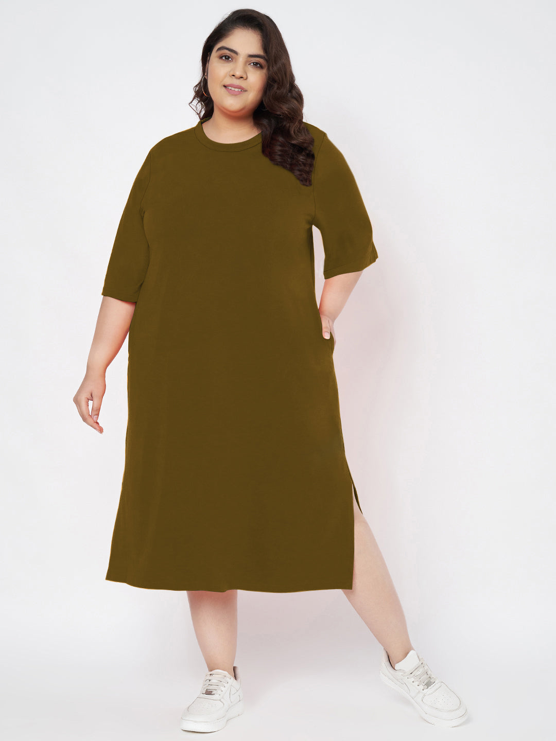 Plus Size Cotton T-shirt Midi Dress