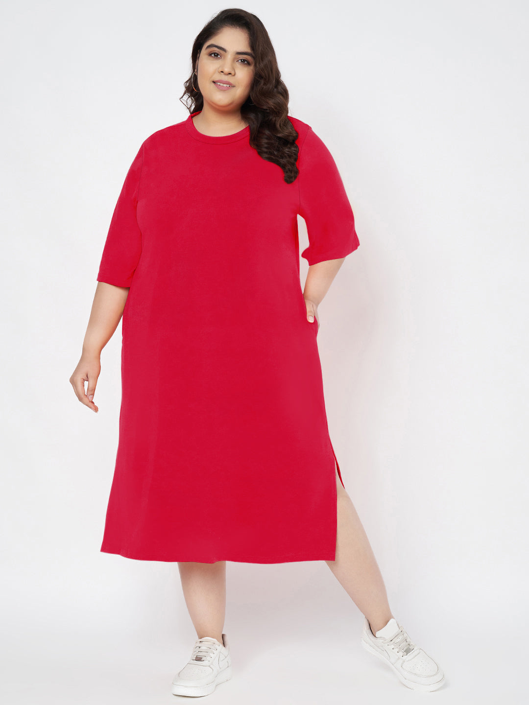 Plus Size Cotton T-shirt Midi Dress