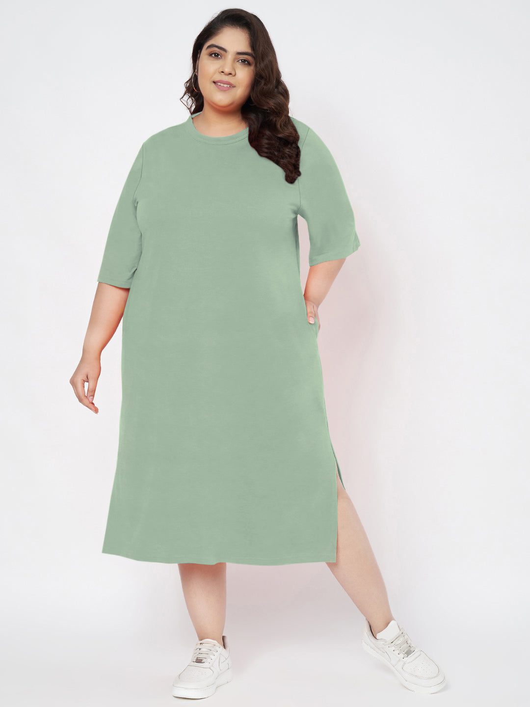 Plus Size Cotton T-shirt Midi Dress