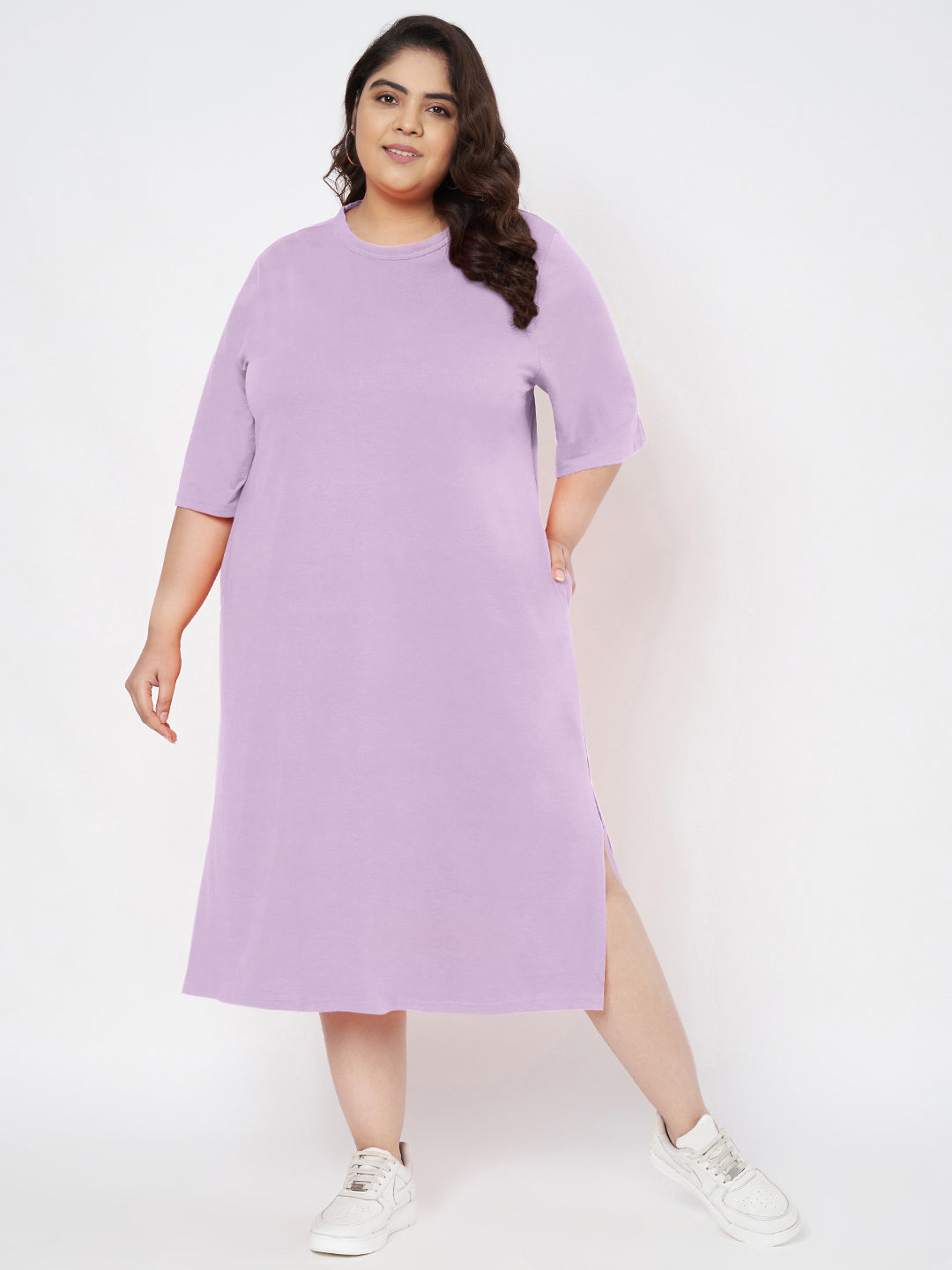 Plus Size Cotton T-shirt Midi Dress