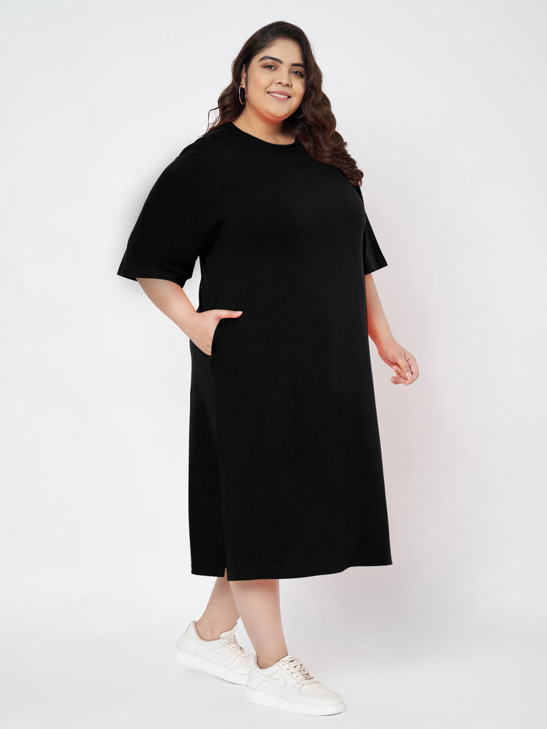 Plus Size Cotton T-shirt Midi Dress