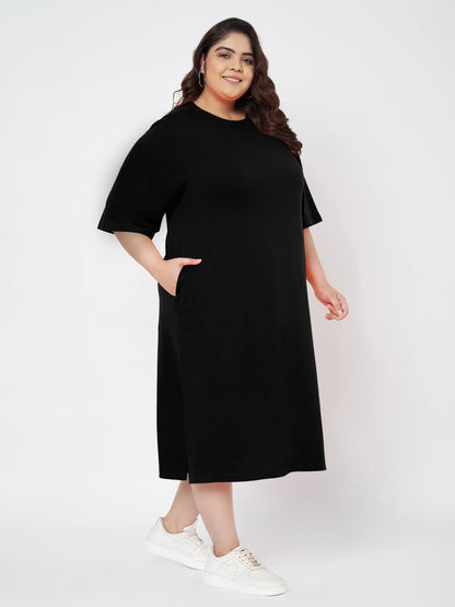 Plus Size Cotton T-shirt Midi Dress