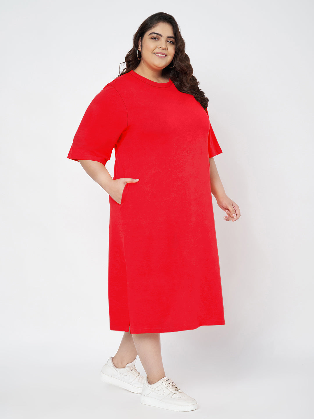 Plus Size Cotton T-shirt Midi Dress