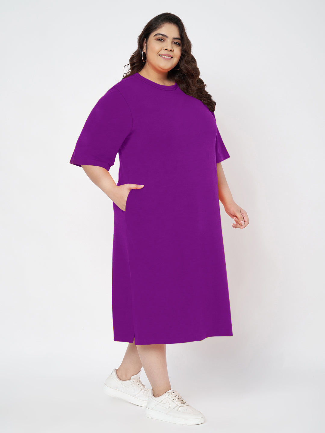 Plus Size Cotton T-shirt Midi Dress