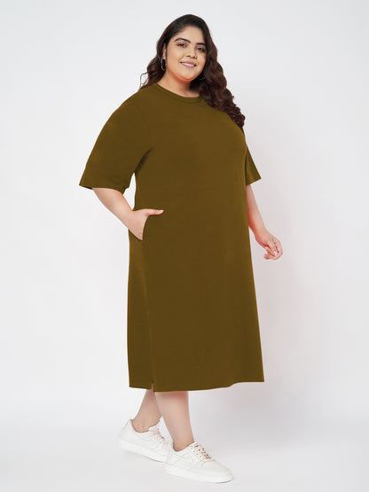 Plus Size Cotton T-shirt Midi Dress