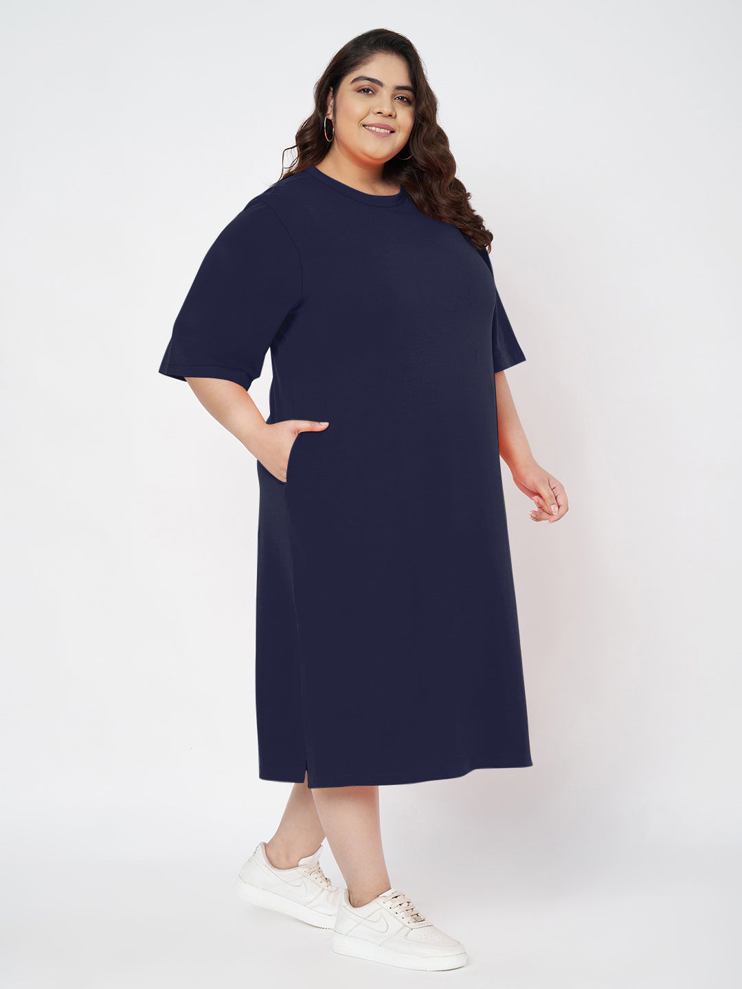 Plus Size Cotton T-shirt Midi Dress