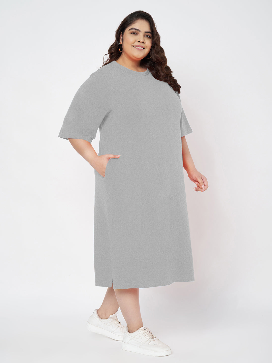 Plus Size Cotton T-shirt Midi Dress