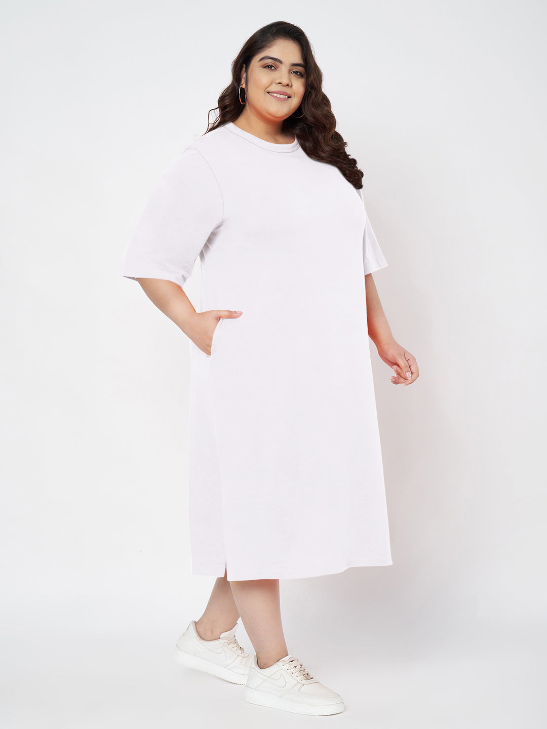 Plus Size Cotton T-shirt Midi Dress
