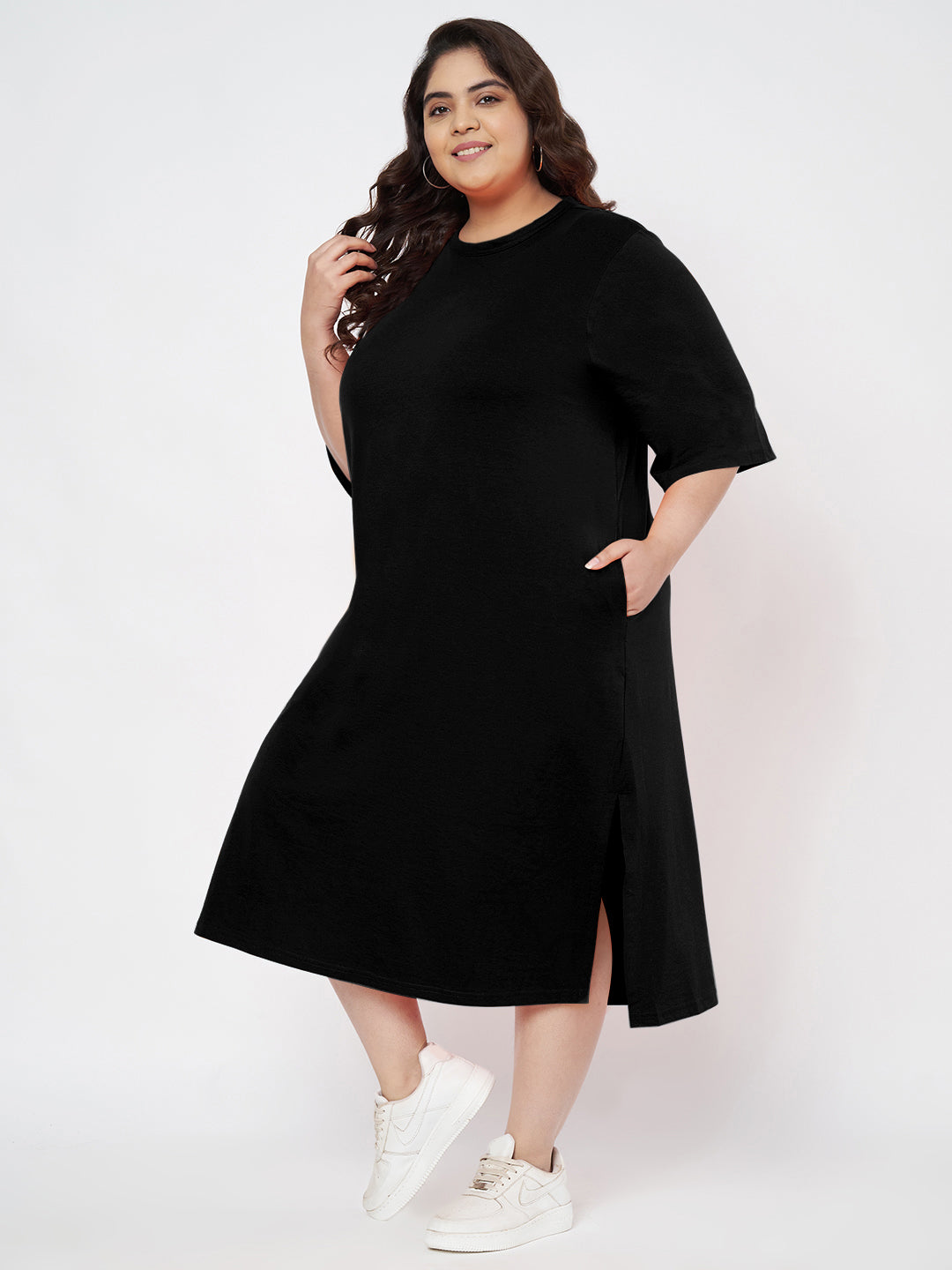 Plus Size Cotton T-shirt Midi Dress