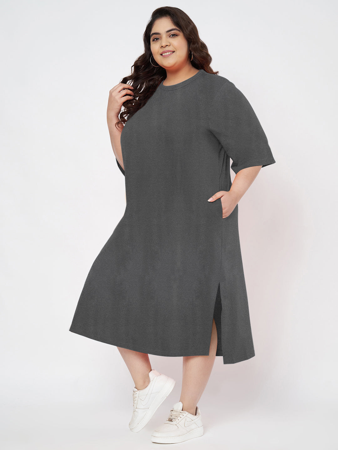 Plus Size Cotton T-shirt Midi Dress