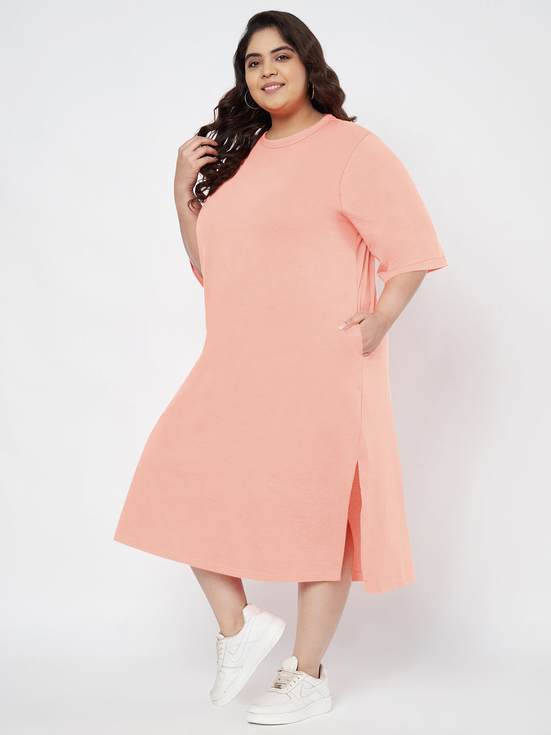 Plus Size Cotton T-shirt Midi Dress
