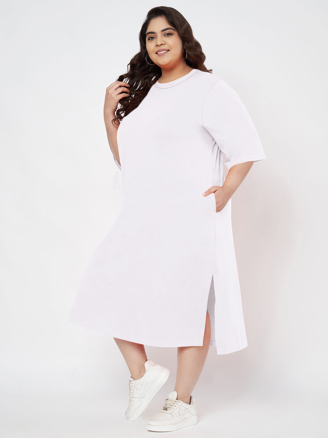 Plus Size Cotton T-shirt Midi Dress