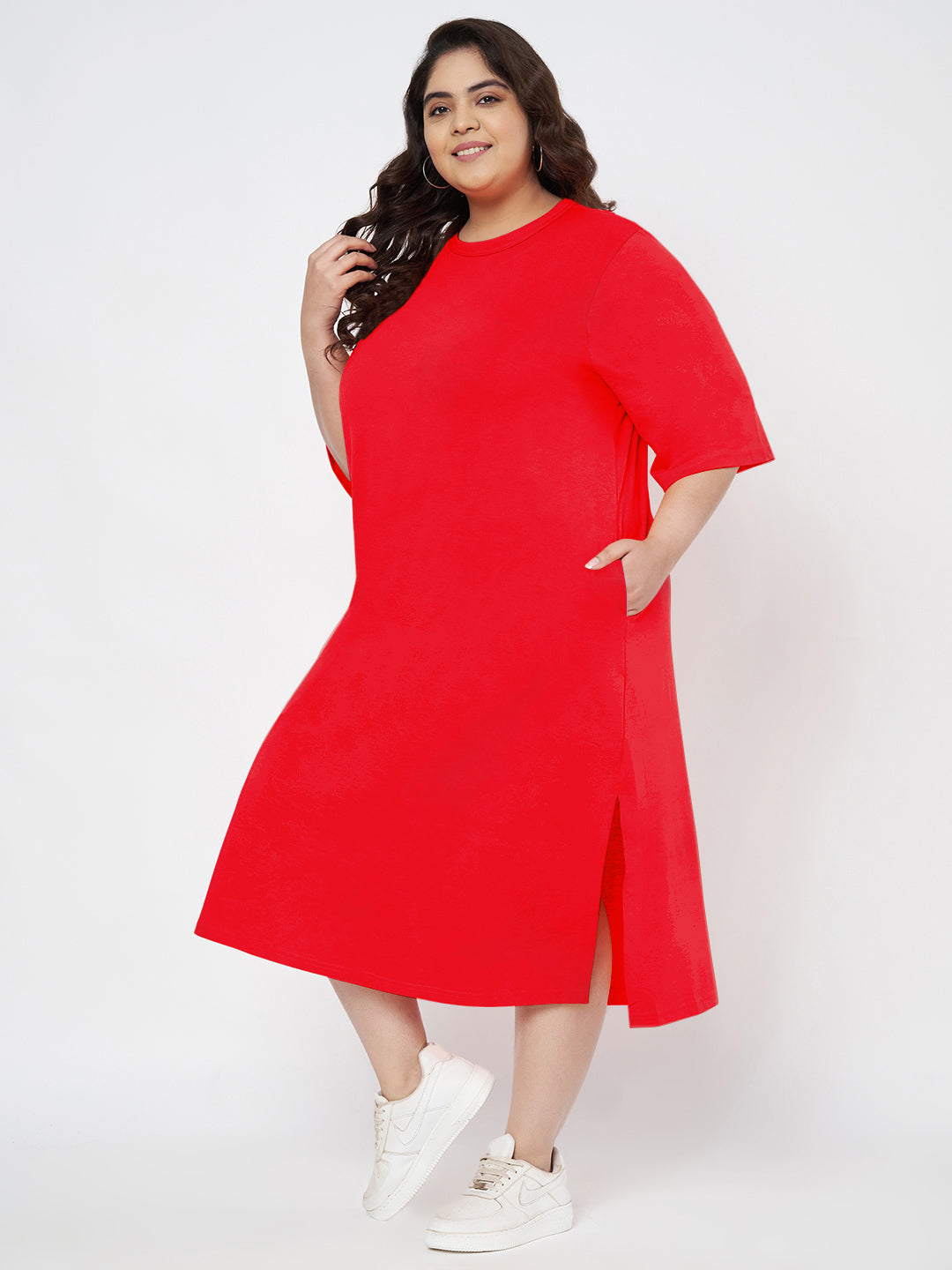 Plus Size Cotton T-shirt Midi Dress