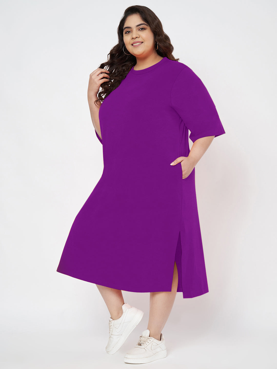 Plus Size Cotton T-shirt Midi Dress