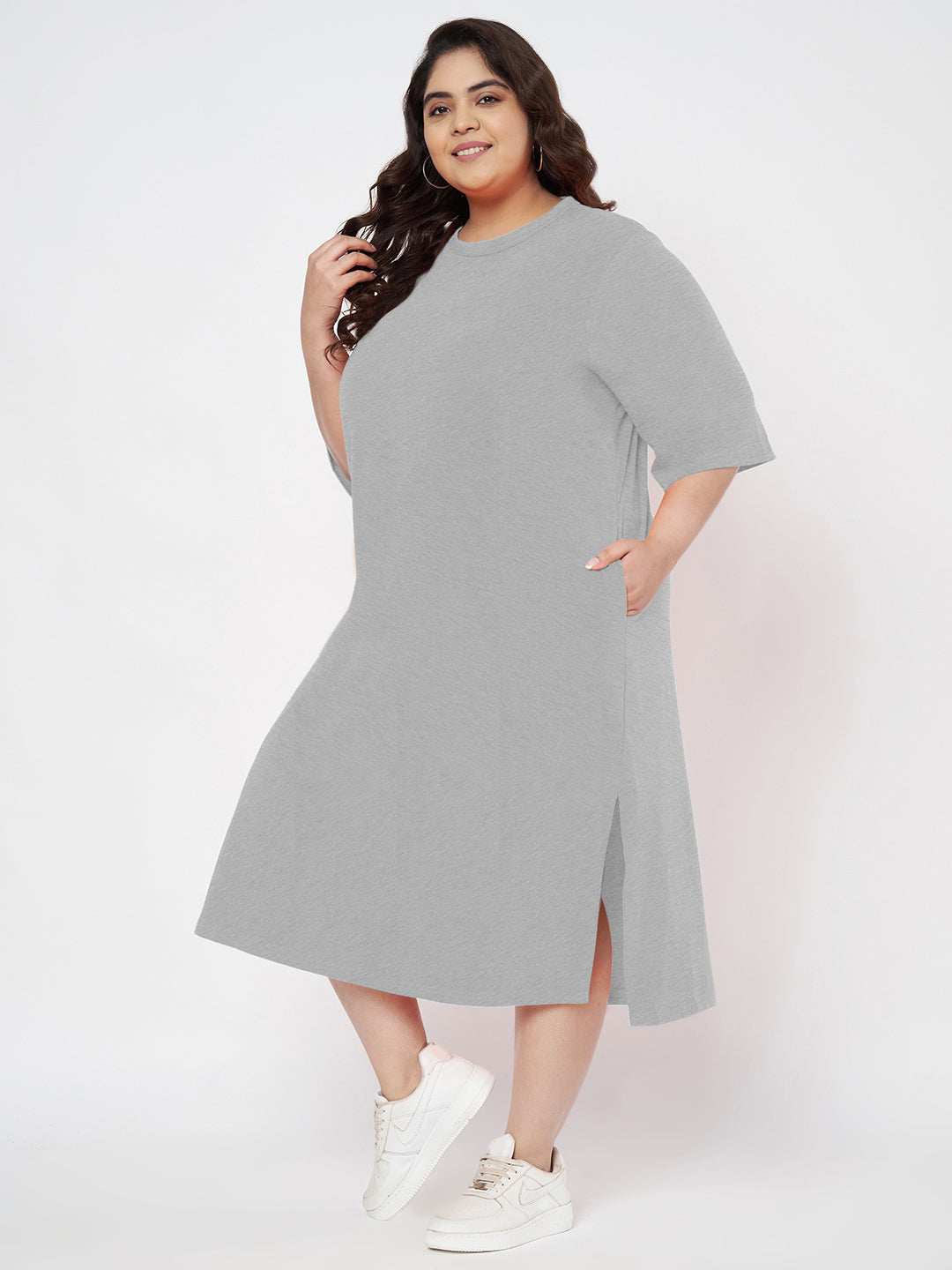 Plus Size Cotton T-shirt Midi Dress