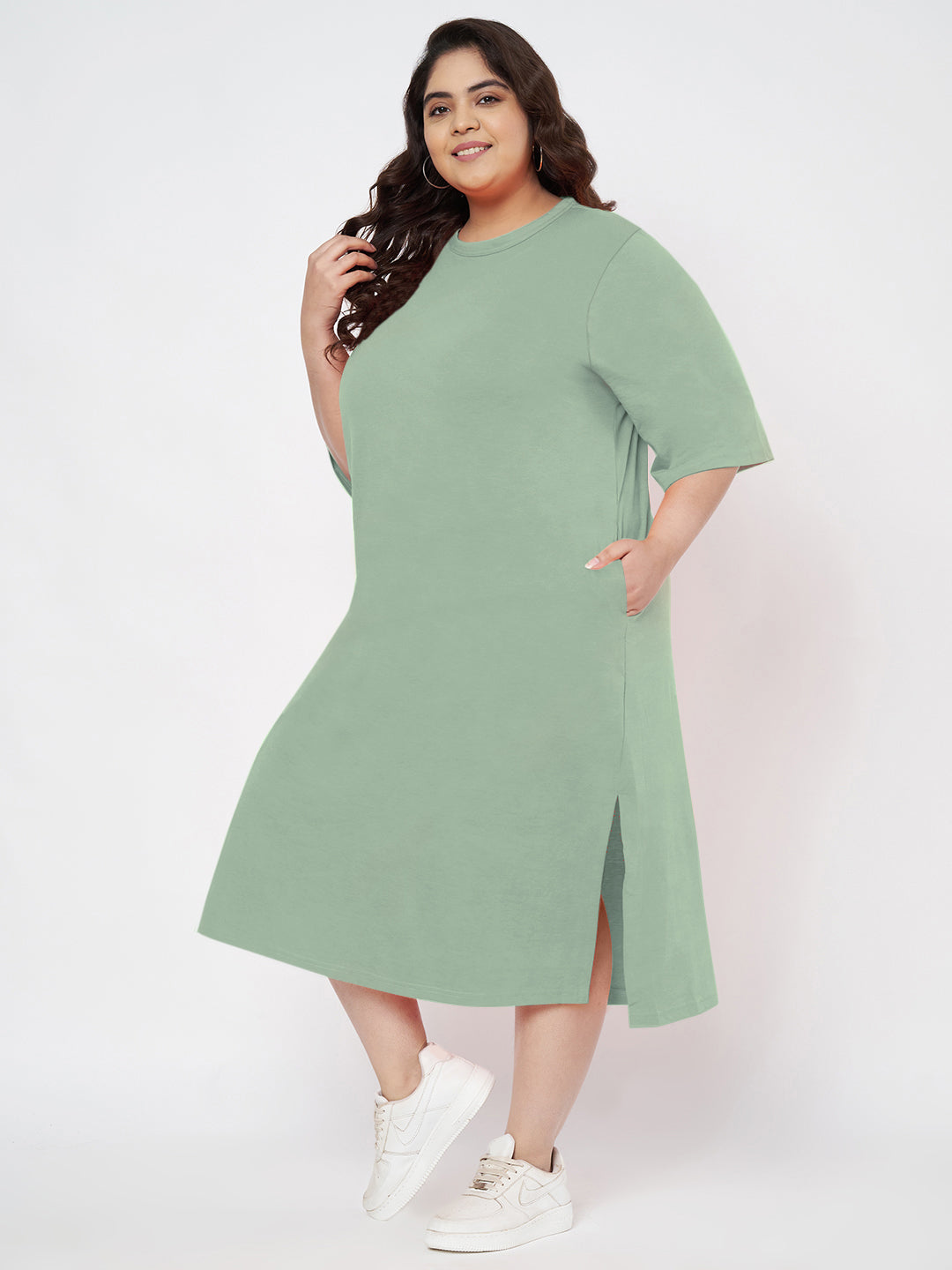 Plus Size Cotton T-shirt Midi Dress